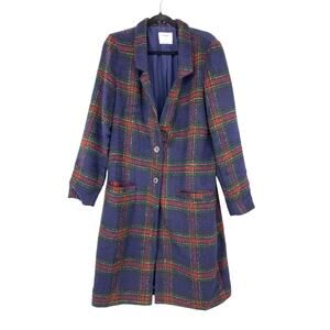 Old Navy Plaid Coat Womens M Tall Wool Blend Long Jacket Blue Red Green